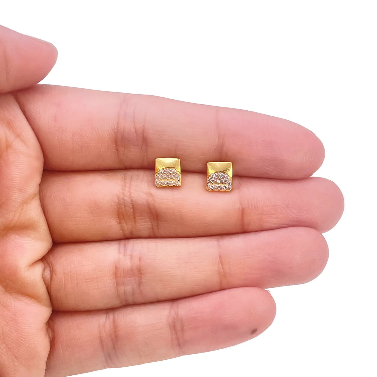 22ct Gold Square Cubic Zirconia Stud High Polished Earrings Sparkle Design 5.5mm  Gold earring
