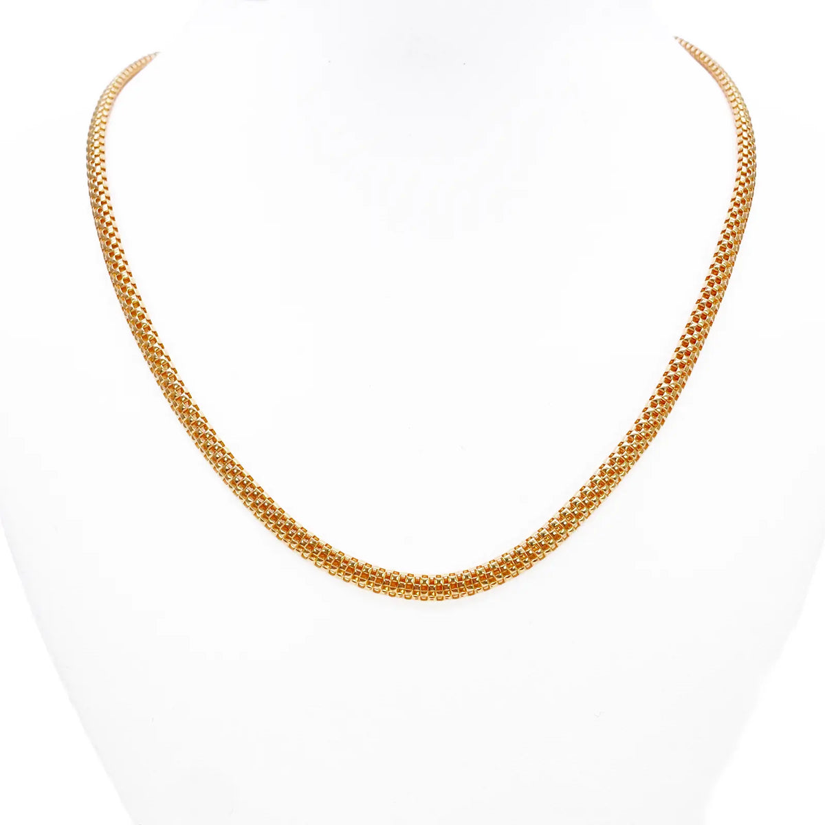 22ct Gold Square Mesh Chain High Polished Flat Necklace 18.5 Inches 4mm Width 