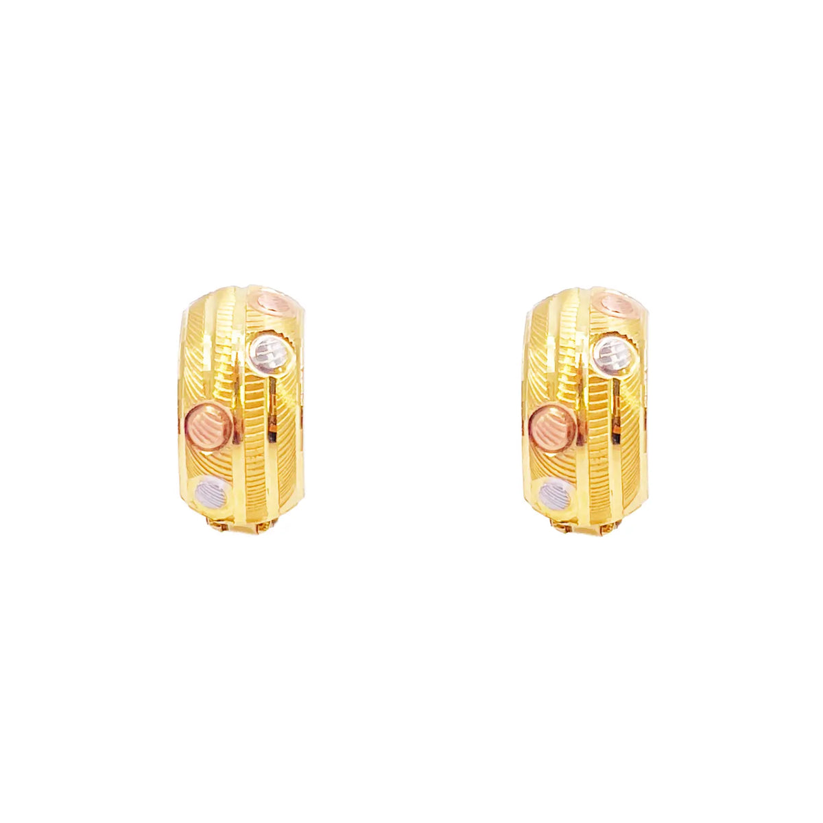 22ct Gold Triple-Tone Huggies Hoop Earrings Diameter 7 mm 