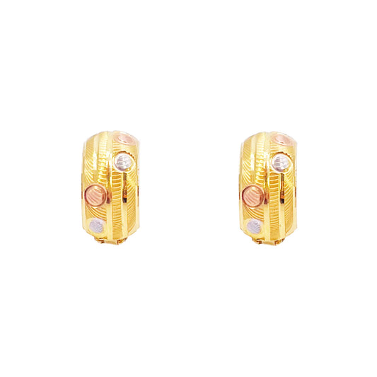 22ct Gold Triple-Tone Huggies Hoop Earrings Diameter 7 mm 