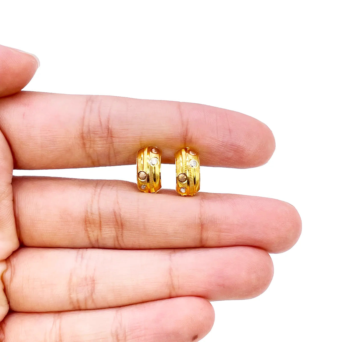 22ct Gold Triple-Tone Huggies Hoop Earrings Diameter 7 mm 