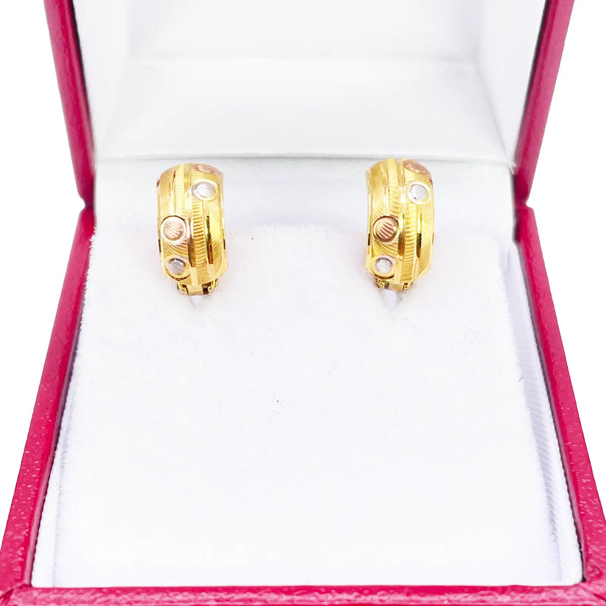 22ct Gold Triple-Tone Huggies Hoop Earrings Diameter 7 mm 