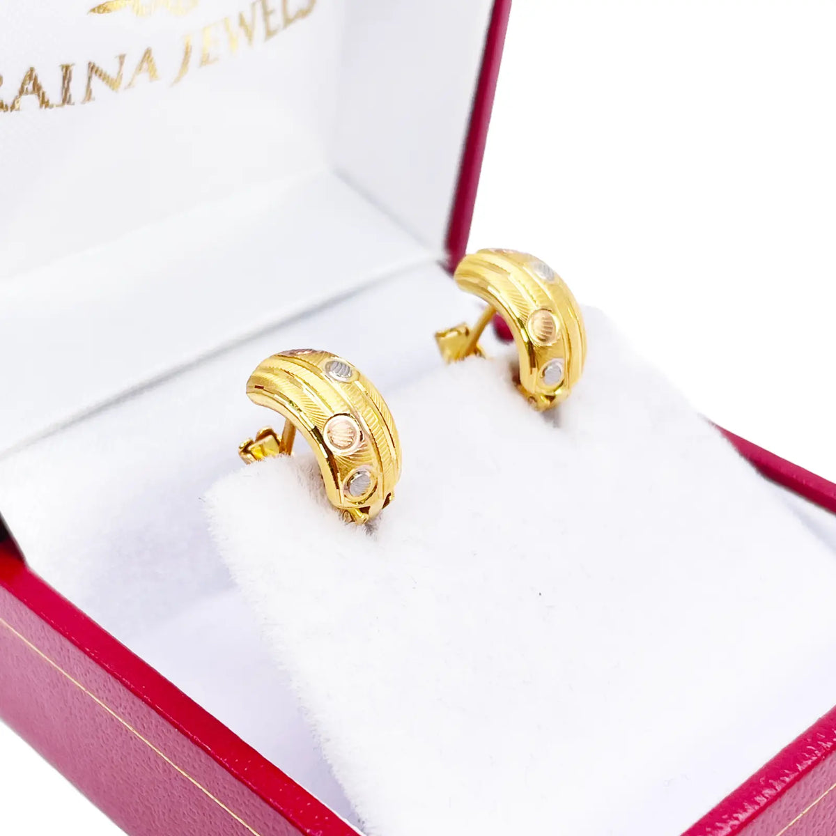 22ct Gold Triple-Tone Huggies Hoop Earrings Diameter 7 mm 