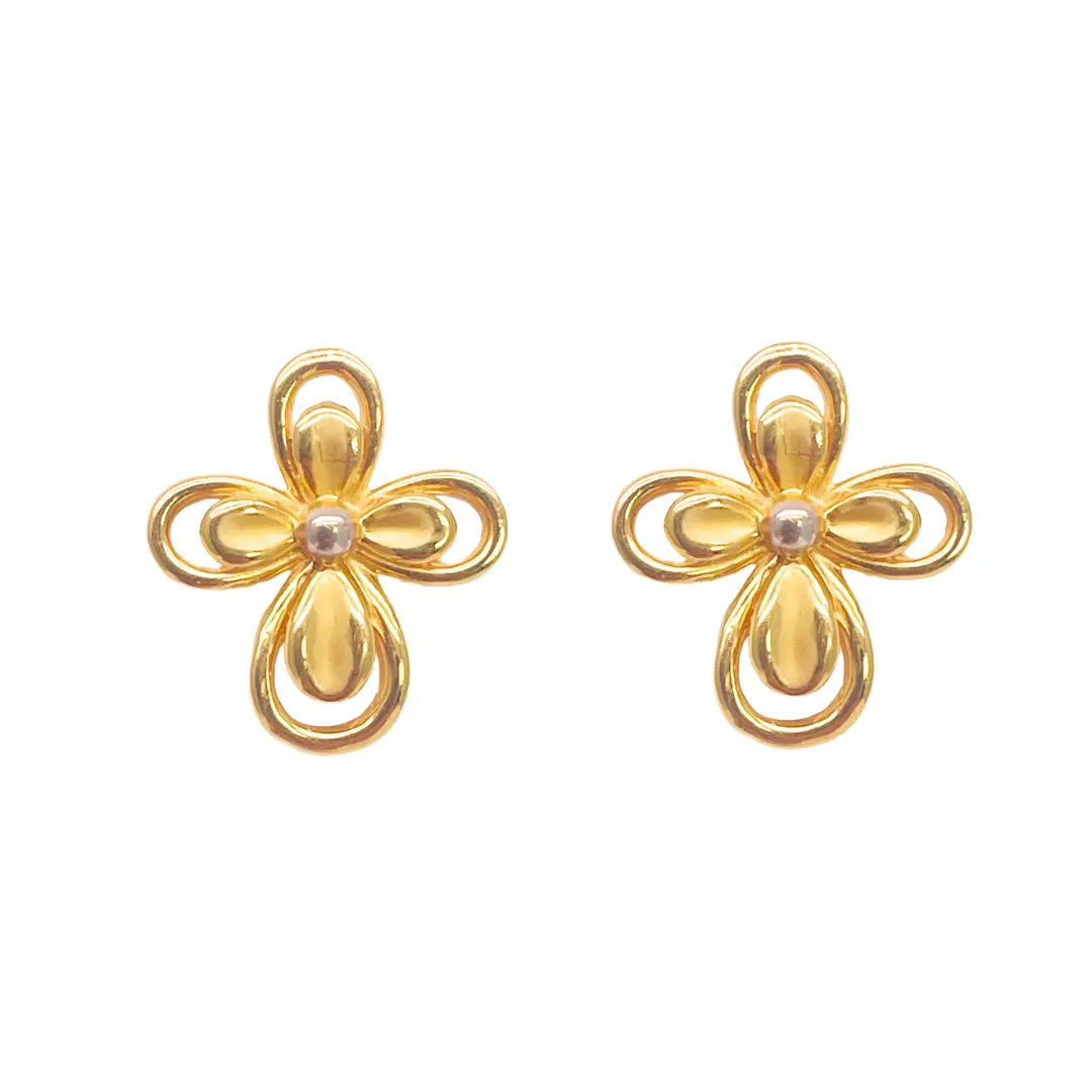 22ct Yellow Gold 2 Tone Floral Design Earrings, Pendant & Chain Necklace 18''inches 