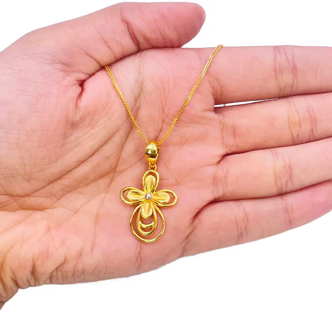 22ct Yellow Gold 2 Tone Floral Design Earrings, Pendant & Chain Necklace 18''inches 