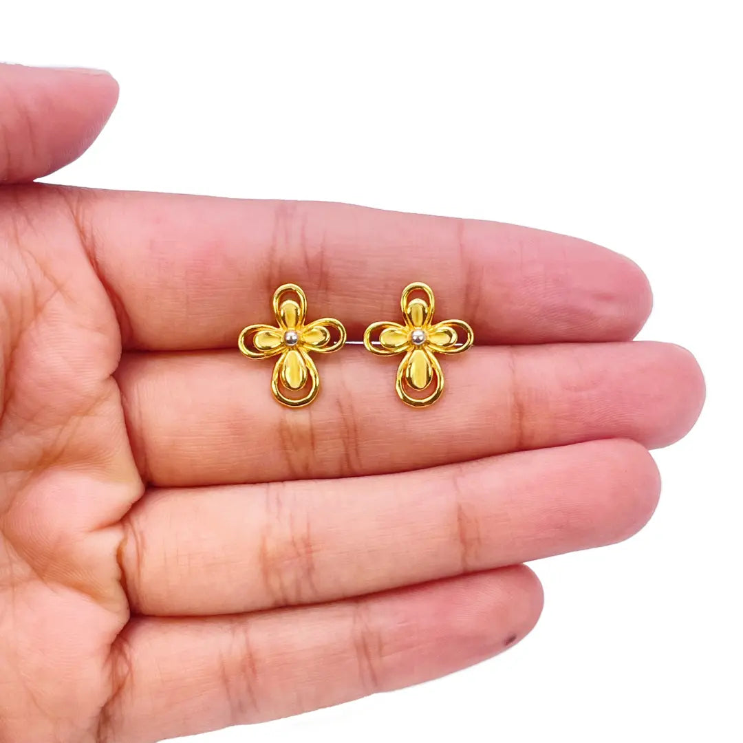 22ct Yellow Gold 2 Tone Floral Design Earrings, Pendant & Chain Necklace 18''inches 