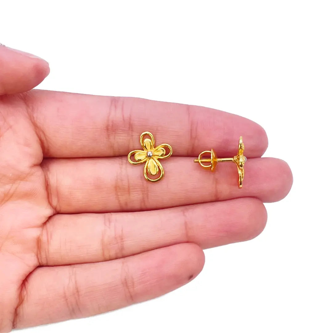 22ct Yellow Gold 2 Tone Floral Design Earrings, Pendant & Chain Necklace 18''inches 