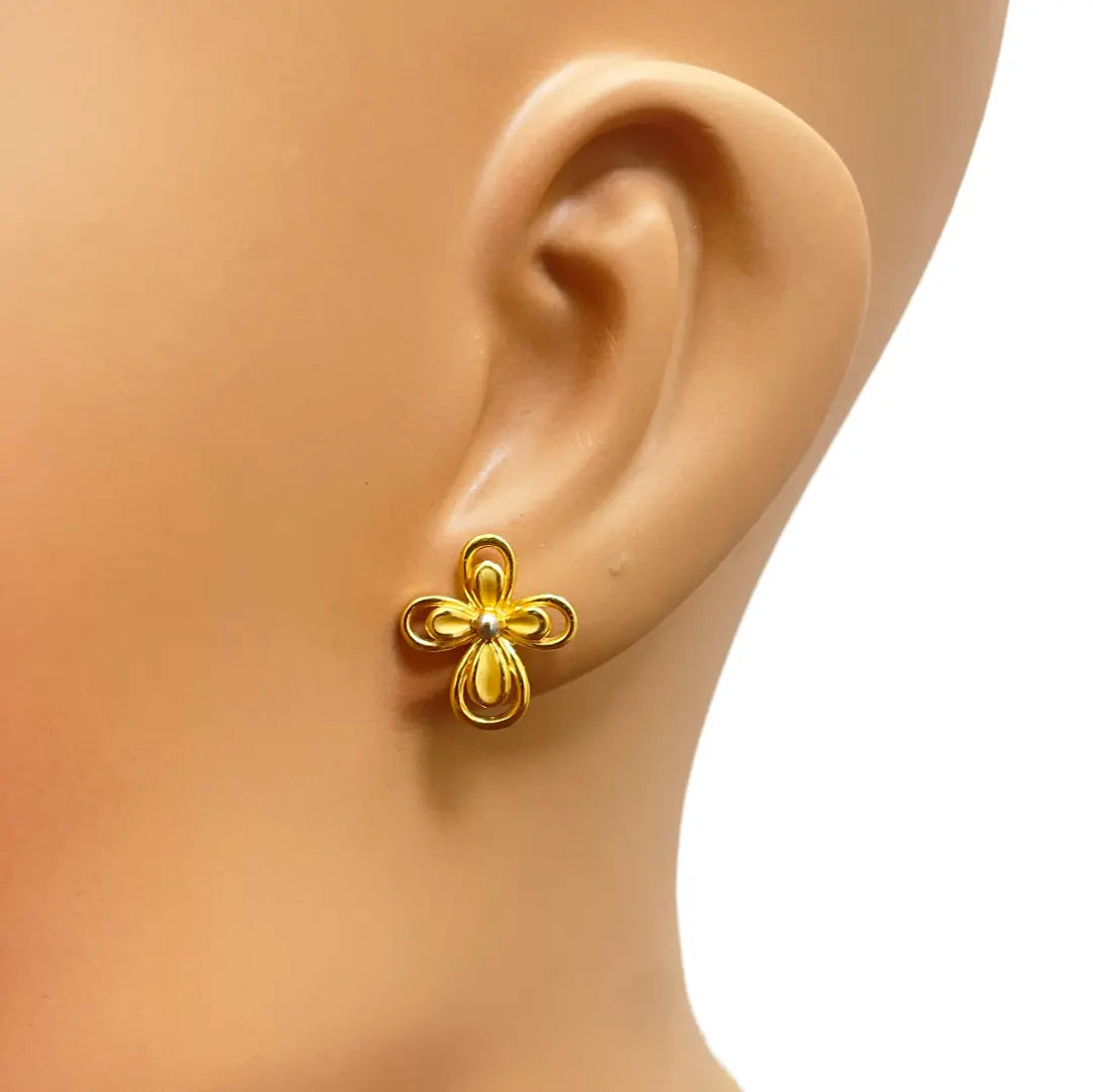 22ct Yellow Gold 2 Tone Floral Design Earrings, Pendant & Chain Necklace 18''inches 