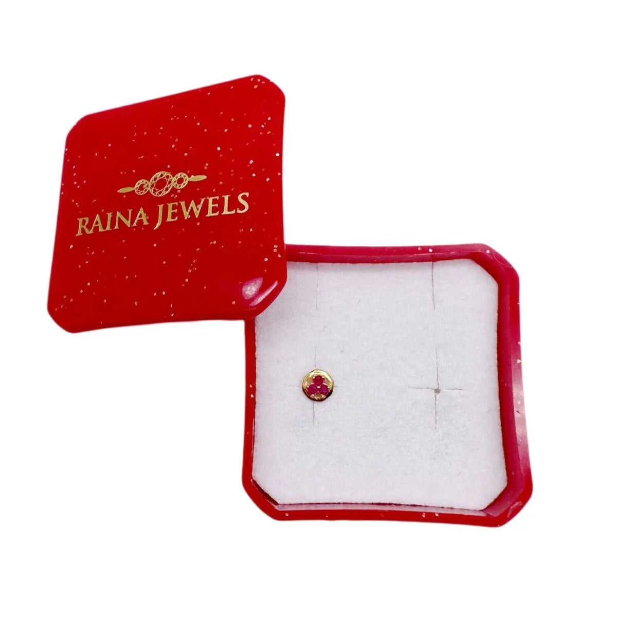 22ct Yellow Gold 3 Stone Ruby Round Nose Pin Stud 5mm 