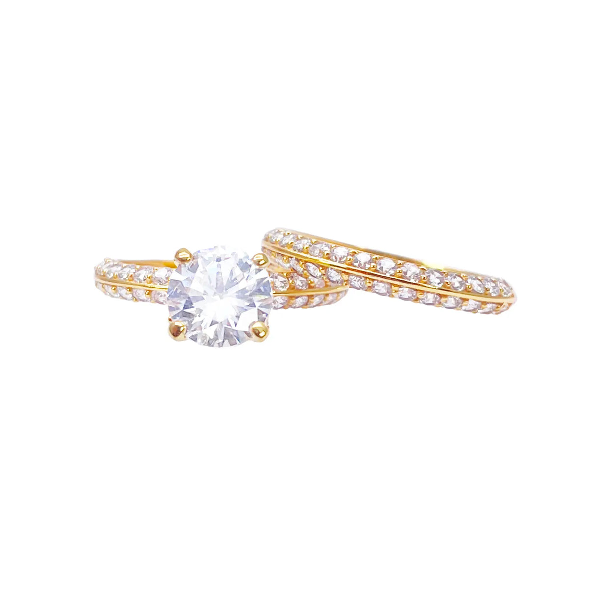 22ct Yellow Gold 4-Claw Half Eternity Engagement Ring & Matching Band 