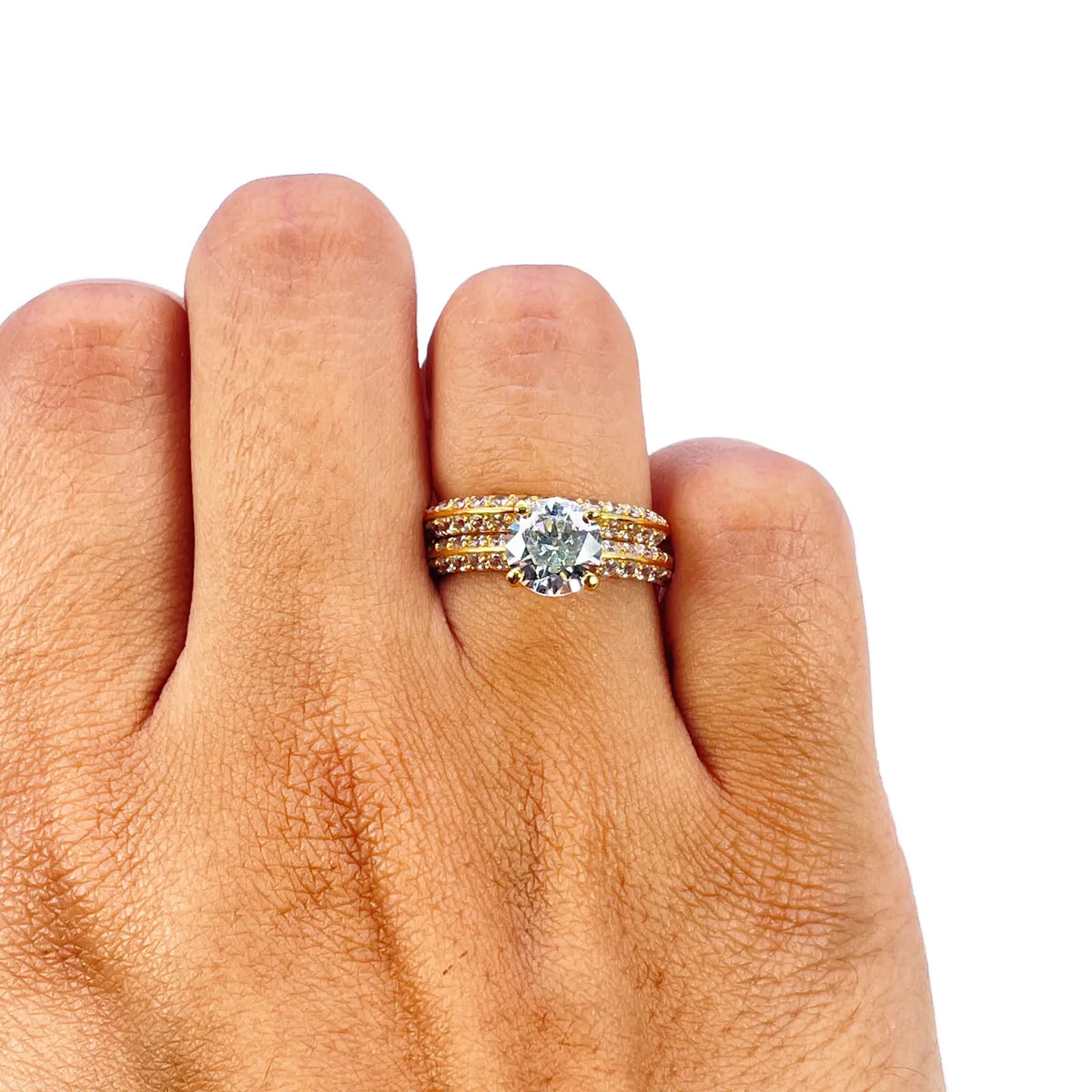 22ct Yellow Gold 4-Claw Half Eternity Engagement Ring & Matching Band 