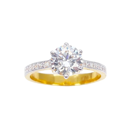 22ct Yellow Gold 6-Claw Cubic Zirconia Solitaire Ring 8 mm Width 