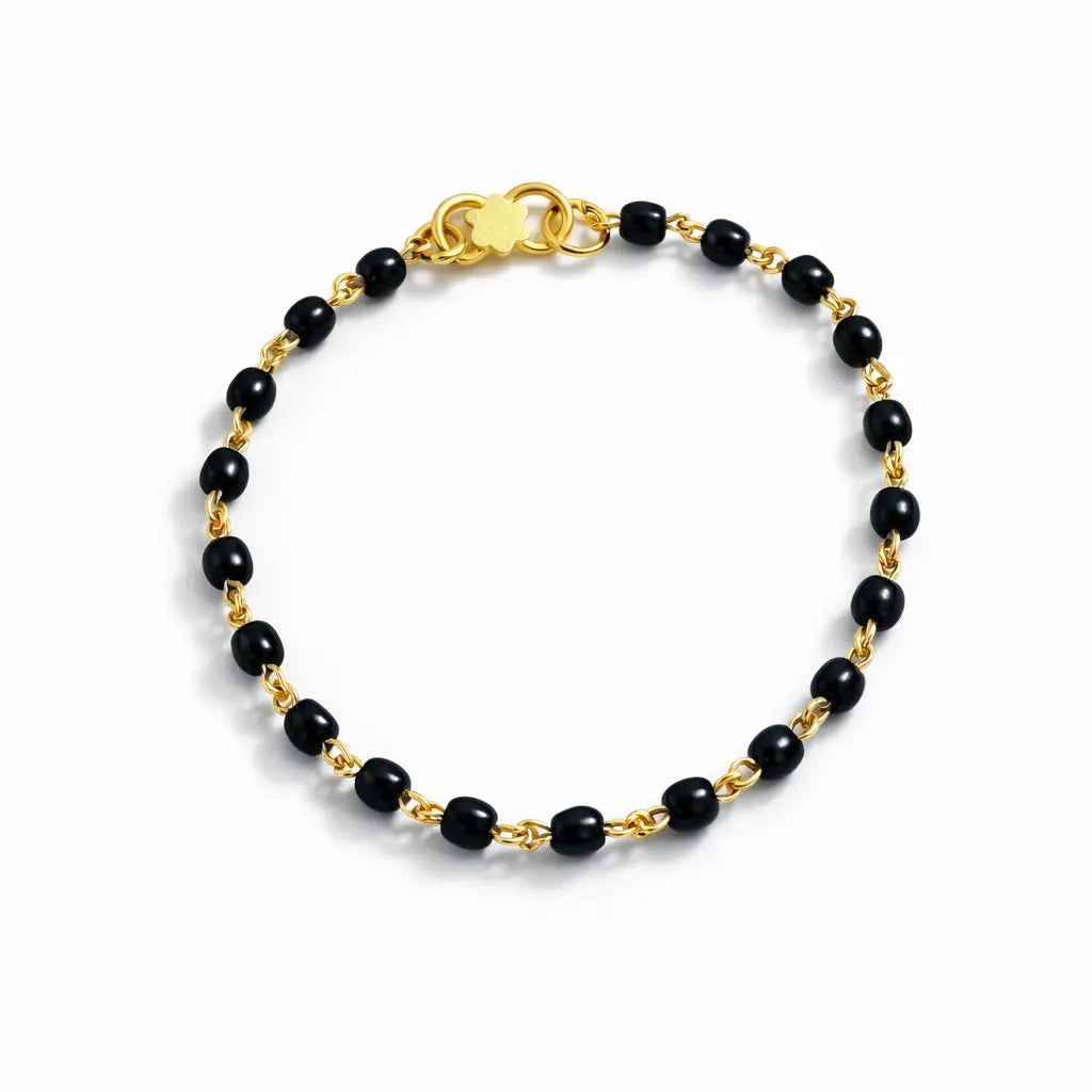 22ct Yellow Gold Baby Bracelet Black & Gold Beads  (Maniya / Manka / Nazariya)  Children's Gold Bracelet