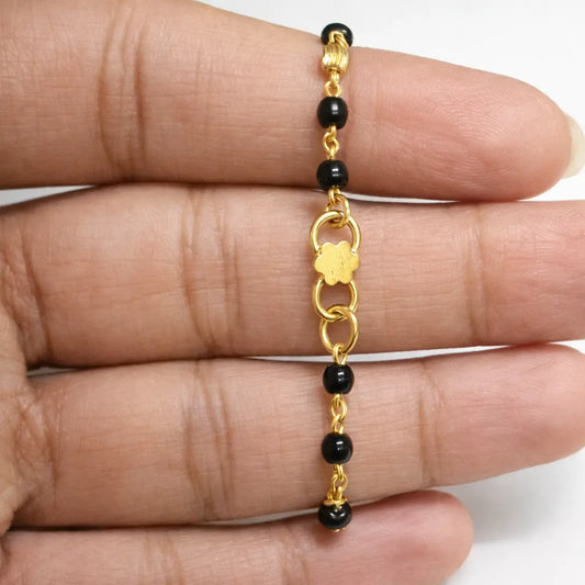 22ct Yellow Gold Baby Bracelet Black-beads With Diamond Cut Design  Children's Gold Bracelet