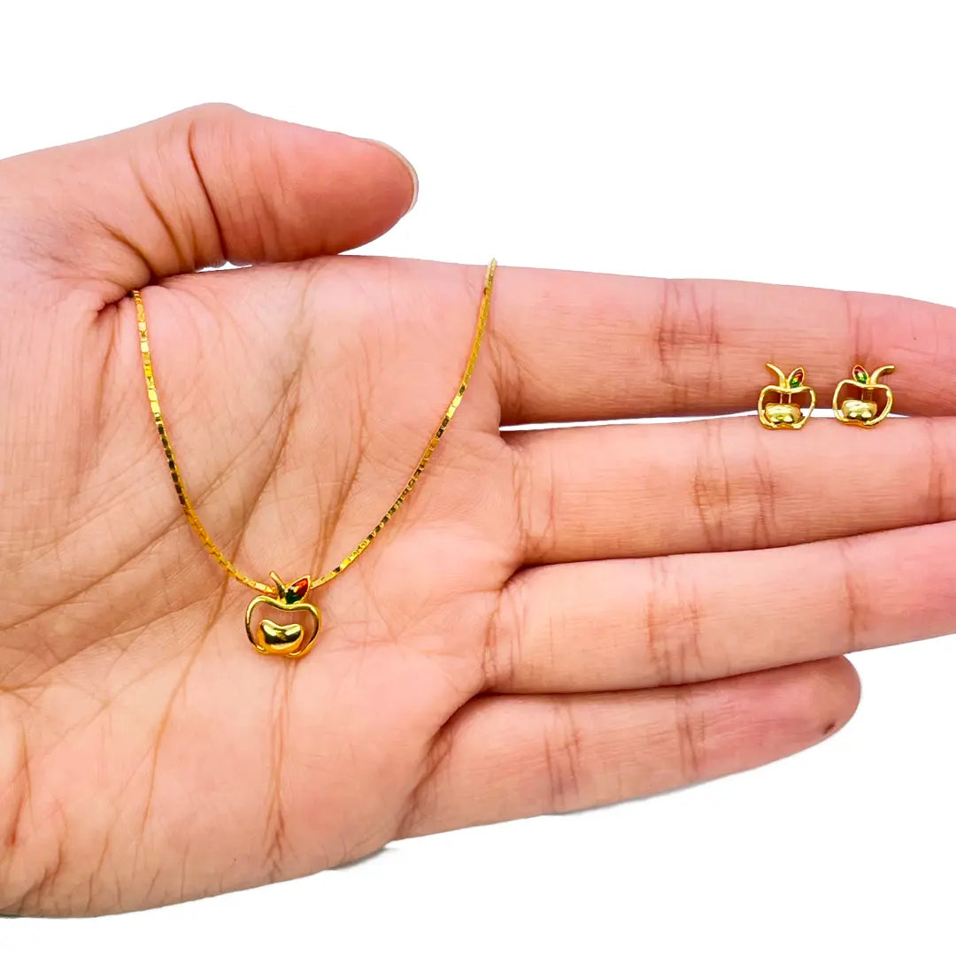 22ct Yellow Gold Baby / Childrens Necklace and Earrings Set 12.5'' inch 