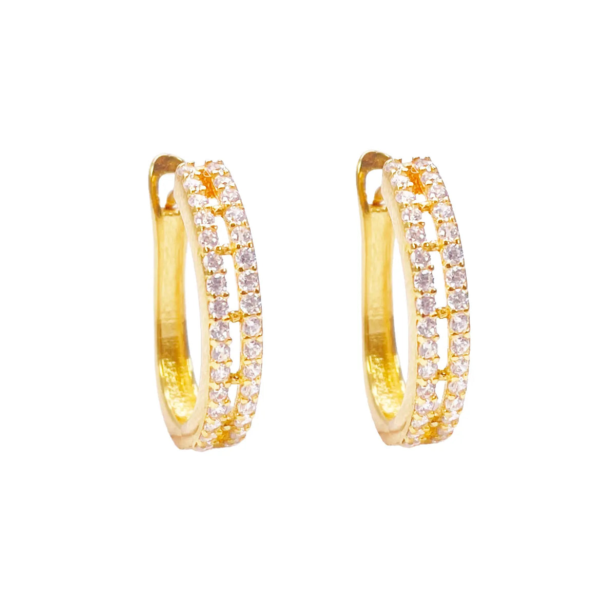 22ct Yellow Gold Beautiful Cubic Zirconia Two Row Huggies Hoop Earrings 10mm Inside Diameter  Gold earring