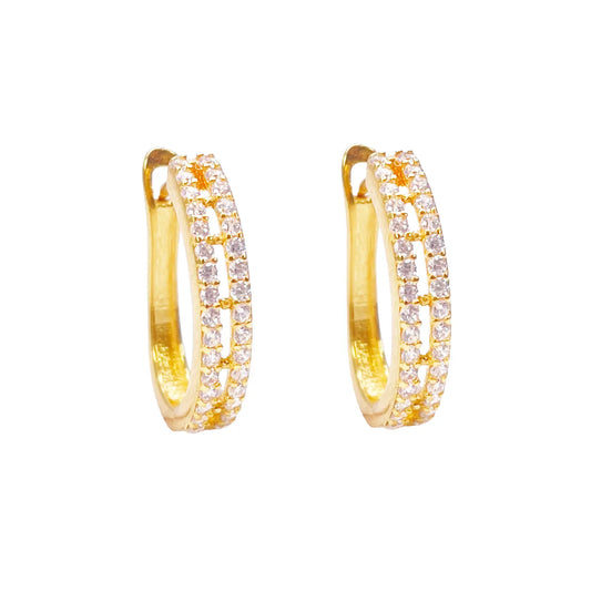 22ct Yellow Gold Beautiful Cubic Zirconia Two Row Huggies Hoop Earrings 10mm Inside Diameter  Gold earring