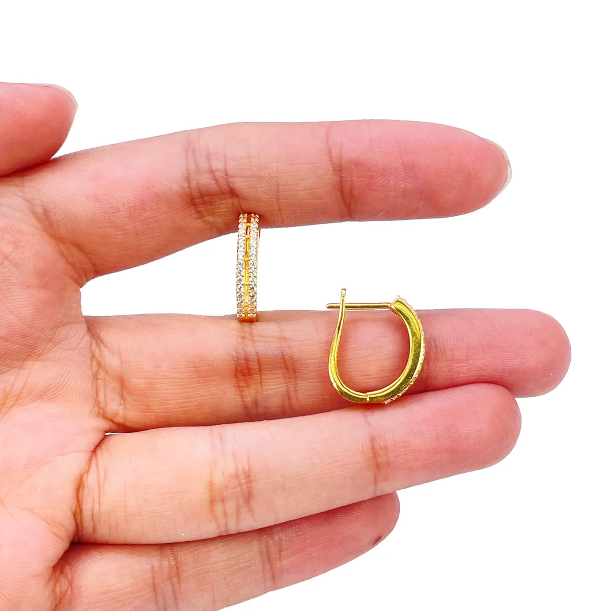 22ct Yellow Gold Beautiful Cubic Zirconia Two Row Huggies Hoop Earrings 10mm Inside Diameter  Gold earring