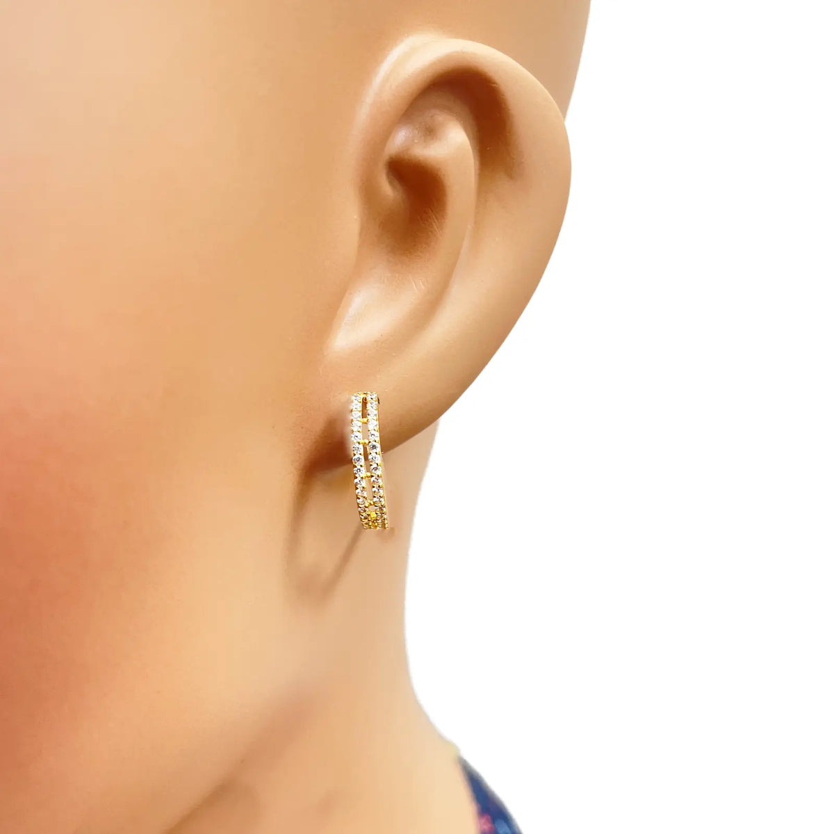 22ct Yellow Gold Beautiful Cubic Zirconia Two Row Huggies Hoop Earrings 10mm Inside Diameter  Gold earring