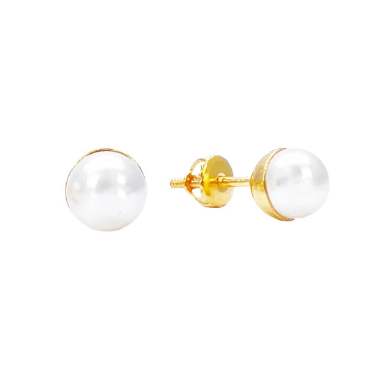 22ct Yellow Gold Beautiful Ladies Pearl Stud Earrings Set 6 mm 
