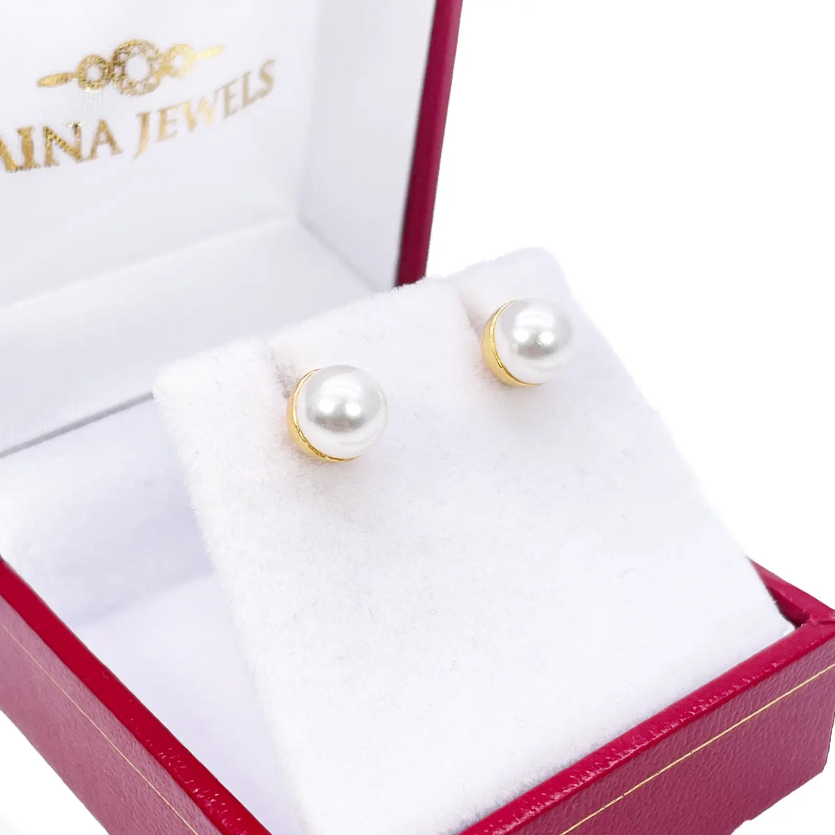 22ct Yellow Gold Beautiful Ladies Pearl Stud Earrings Set 6 mm 