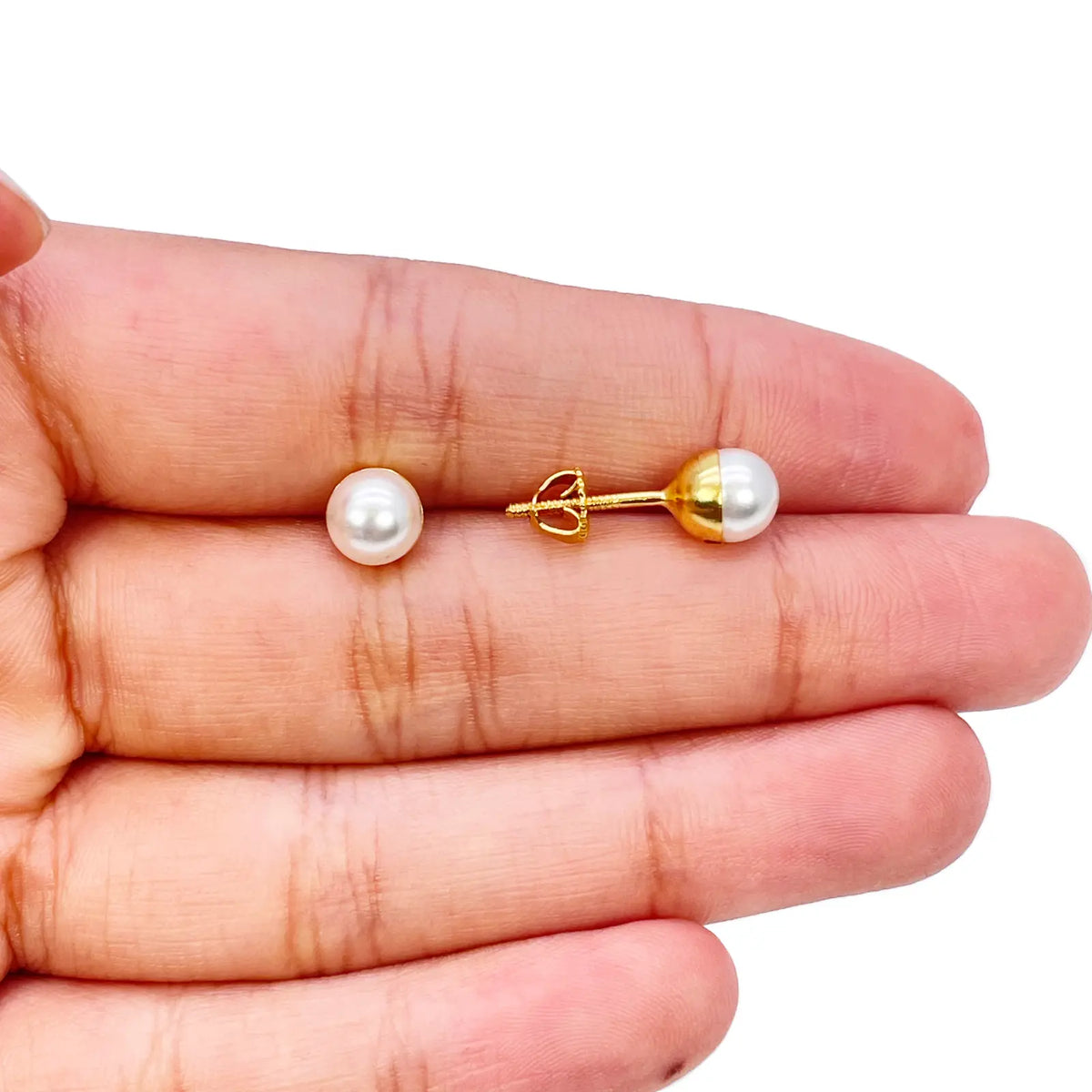 22ct Yellow Gold Beautiful Ladies Pearl Stud Earrings Set 6 mm 