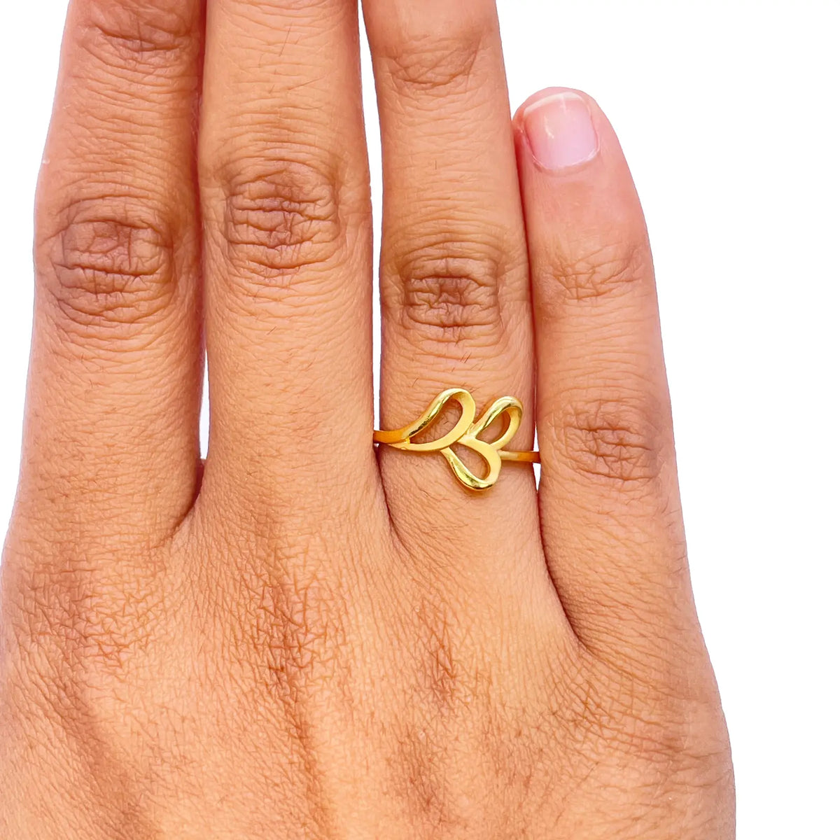 22ct Yellow Gold Beautiful Polished & Matt Floral Minimalist Ring 