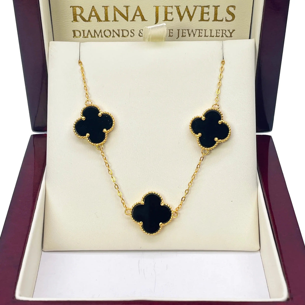 22ct Yellow Gold Black Onyx Clover Necklace 18 Inches  Diamond Bracelets