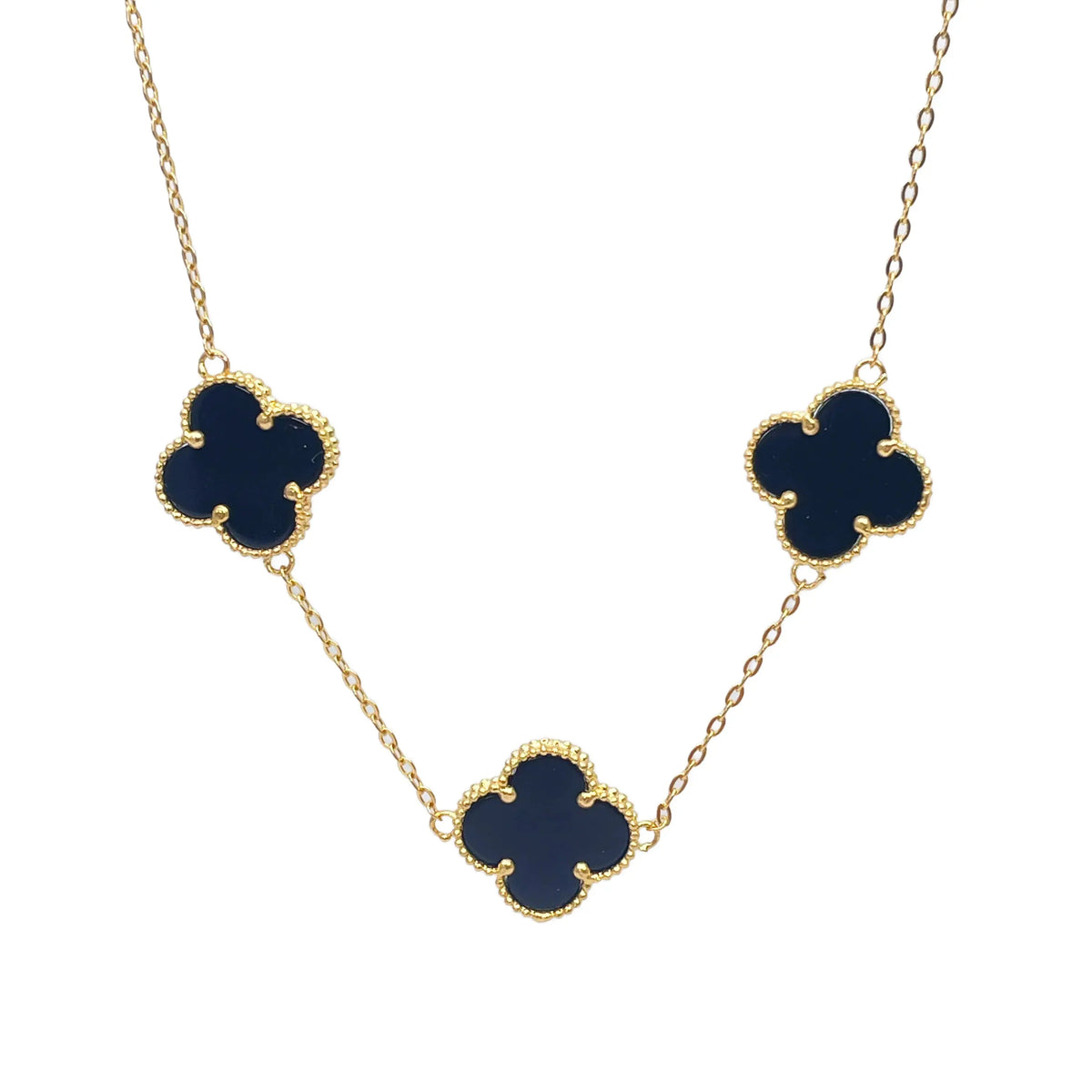 22ct Yellow Gold Black Onyx Clover Necklace 18 Inches  Diamond Bracelets