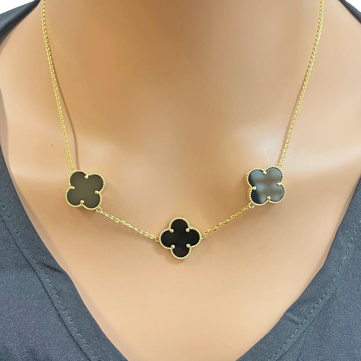 22ct Yellow Gold Black Onyx Clover Necklace 18 Inches  Diamond Bracelets