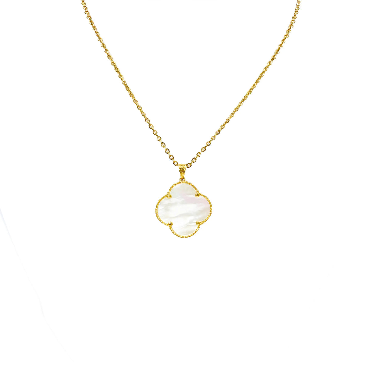 22ct Yellow Gold Black Onyx Or Mother Of Pearl Clover Pendant & Chain Necklace 18''inches 