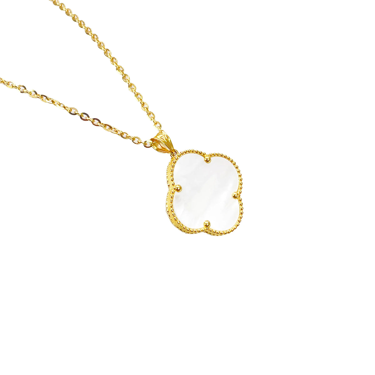 22ct Yellow Gold Black Onyx Or Mother Of Pearl Clover Pendant & Chain Necklace 18''inches 
