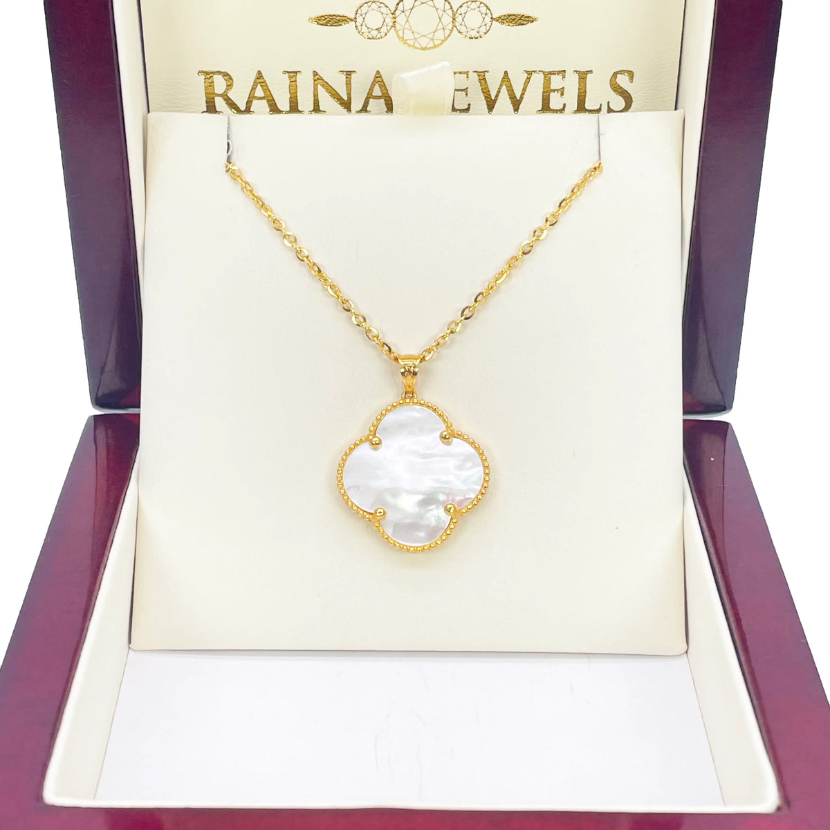 22ct Yellow Gold Black Onyx Or Mother Of Pearl Clover Pendant & Chain Necklace 18''inches 