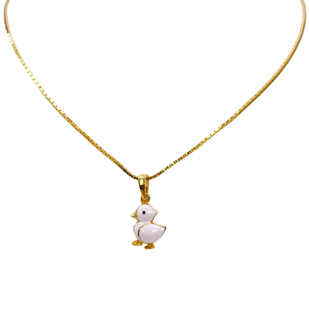 22ct Yellow Gold Children Duck Pendant, Necklace and Earrings Set 13 inches 