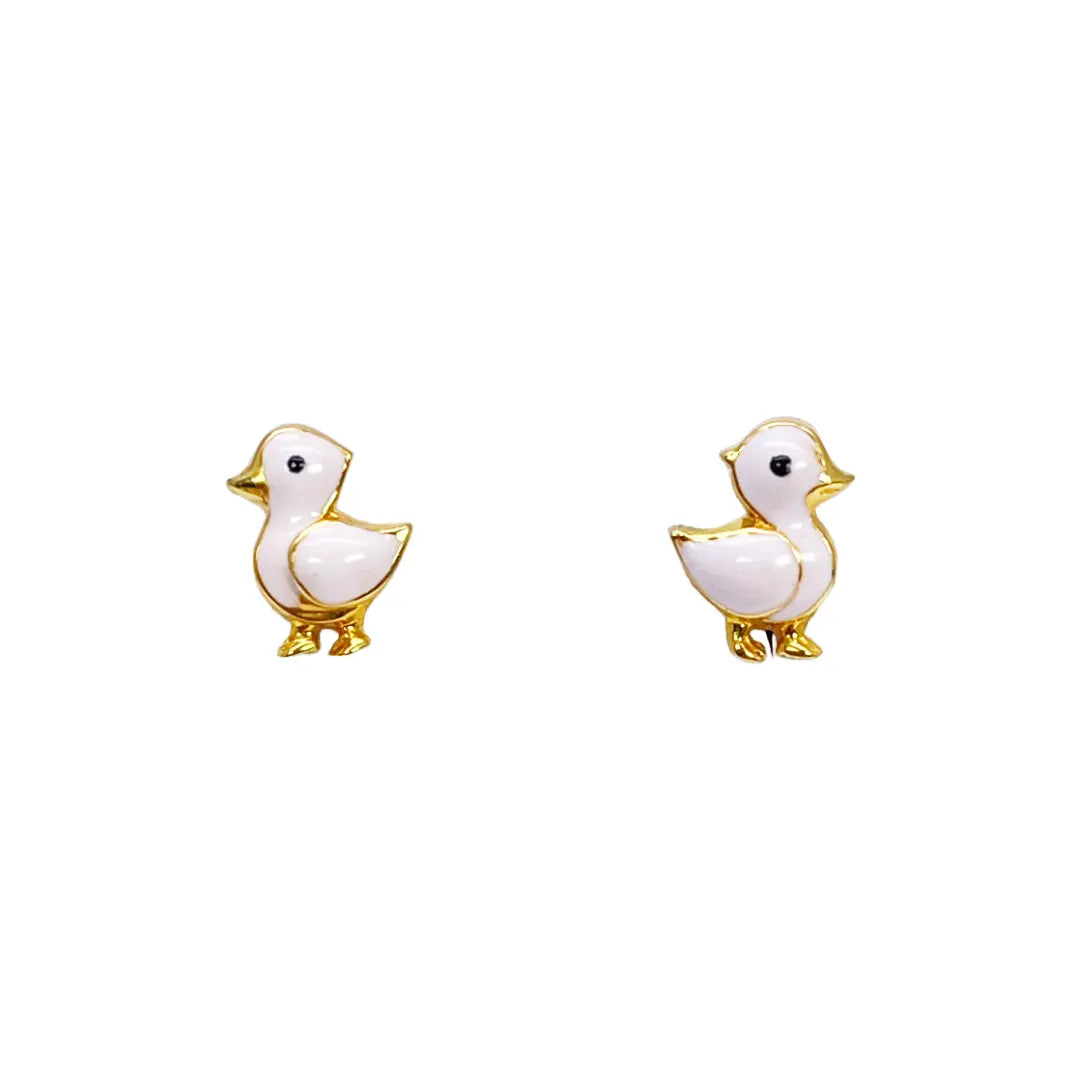 22ct Yellow Gold Children Duck Pendant, Necklace and Earrings Set 13 inches 