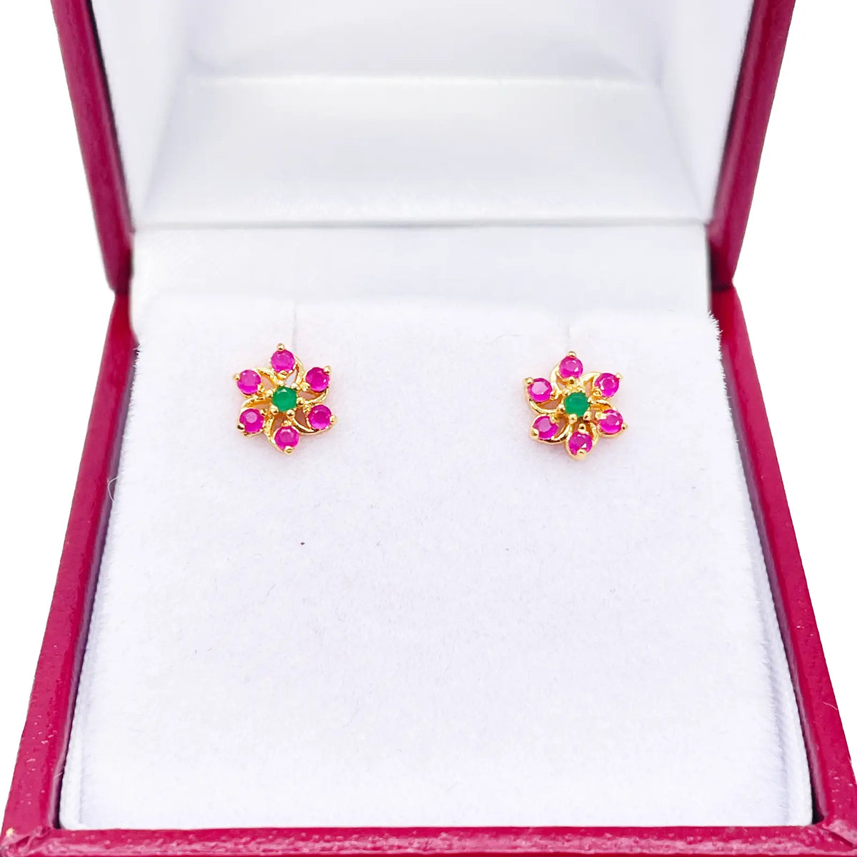 22ct Yellow Gold Children's Beautiful Flower Shaped Small Gemstone Stud Earrings 