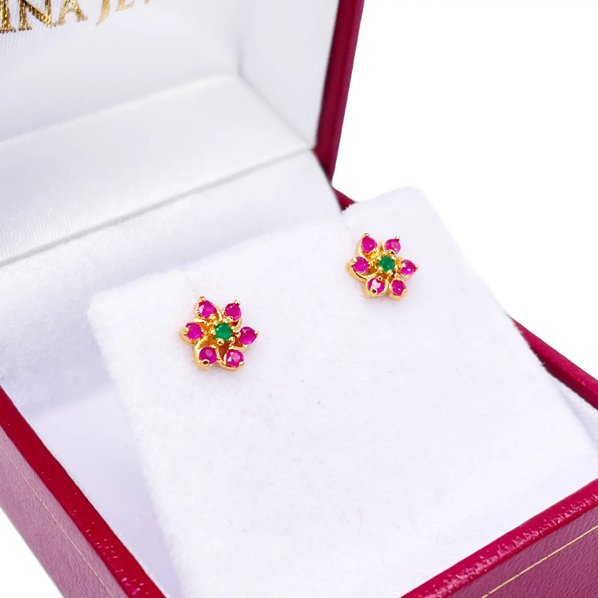 22ct Yellow Gold Children's Beautiful Flower Shaped Small Gemstone Stud Earrings 