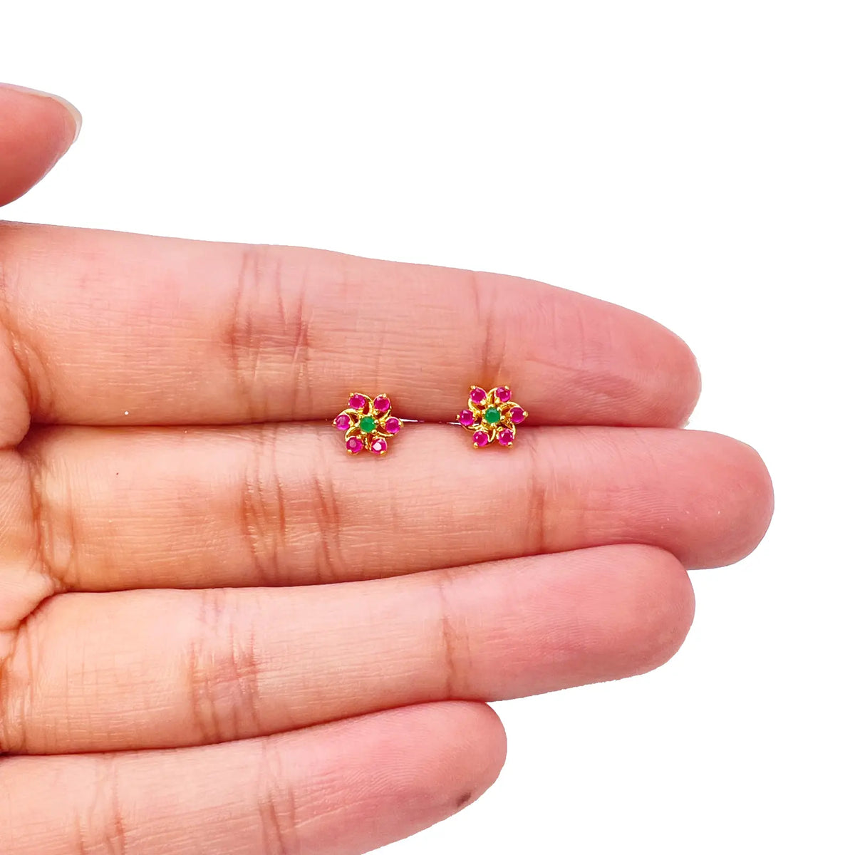 22ct Yellow Gold Children's Beautiful Flower Shaped Small Gemstone Stud Earrings 