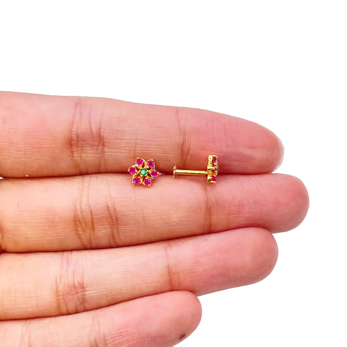 22ct Yellow Gold Children's Beautiful Flower Shaped Small Gemstone Stud Earrings 
