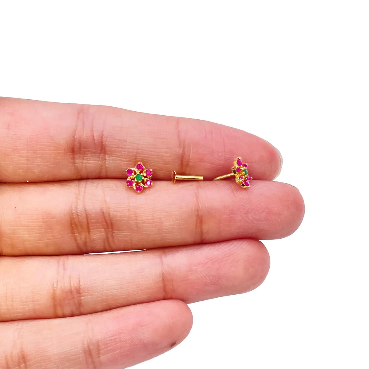 22ct Yellow Gold Children's Beautiful Flower Shaped Small Gemstone Stud Earrings 