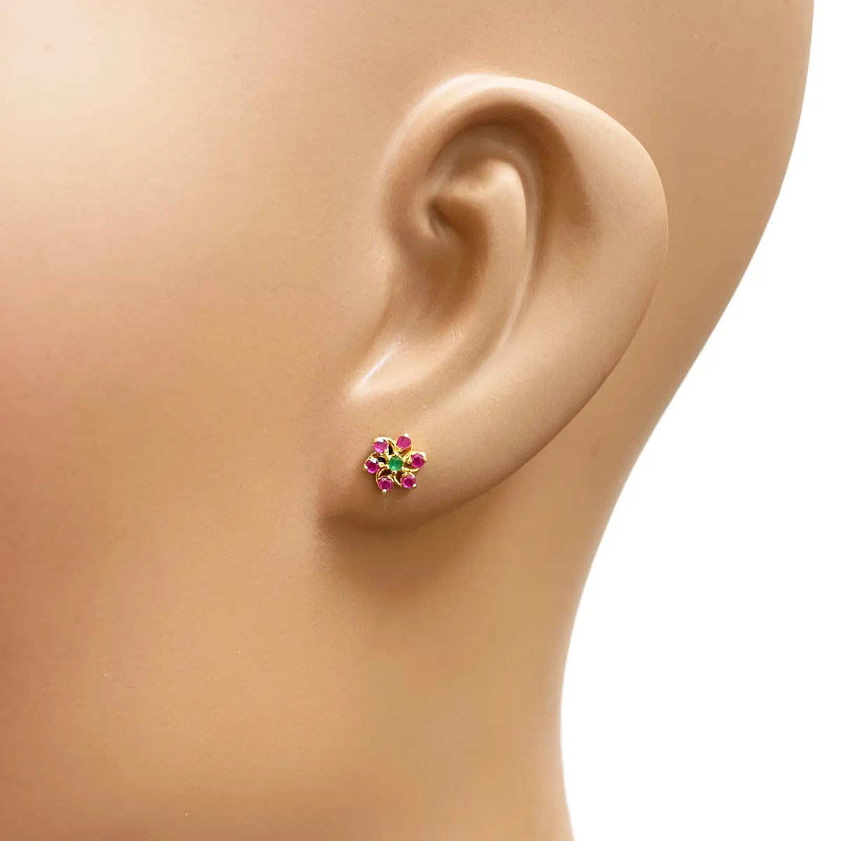 22ct Yellow Gold Children's Beautiful Flower Shaped Small Gemstone Stud Earrings 