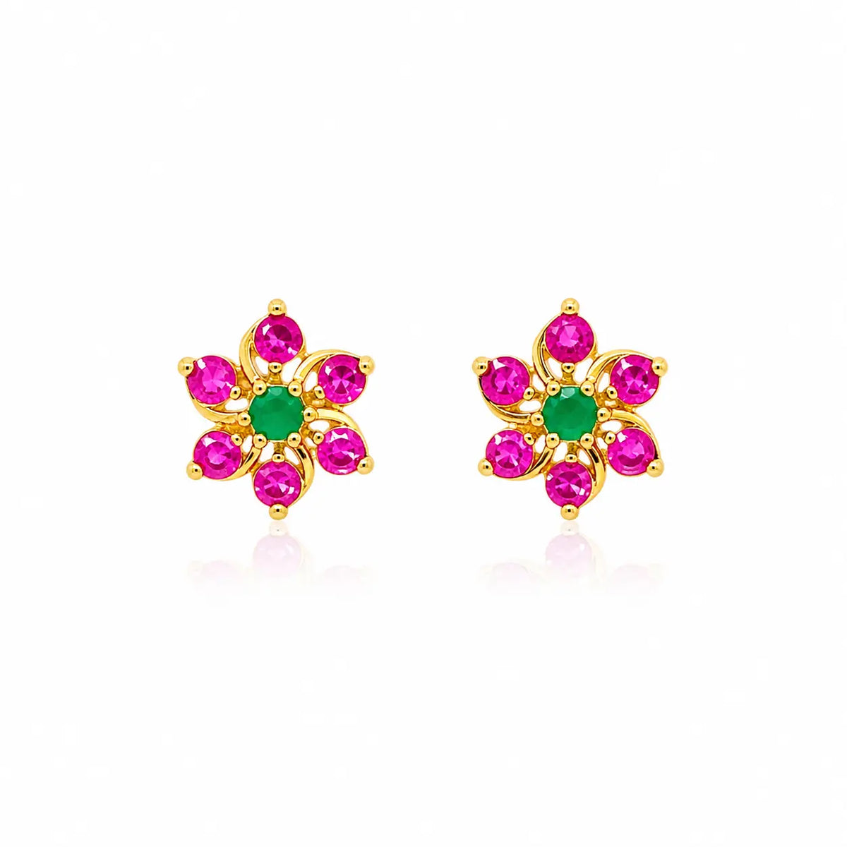 22ct Yellow Gold Children's Beautiful Flower Shaped Small Gemstone Stud Earrings  Children's gold earring