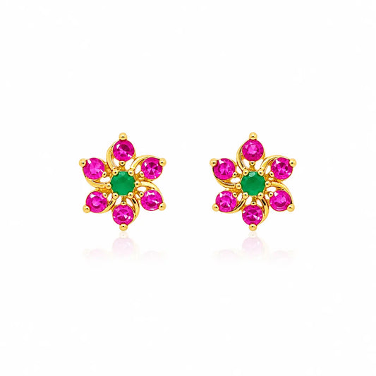 22ct Yellow Gold Children's Beautiful Flower Shaped Small Gemstone Stud Earrings  Children's gold earring