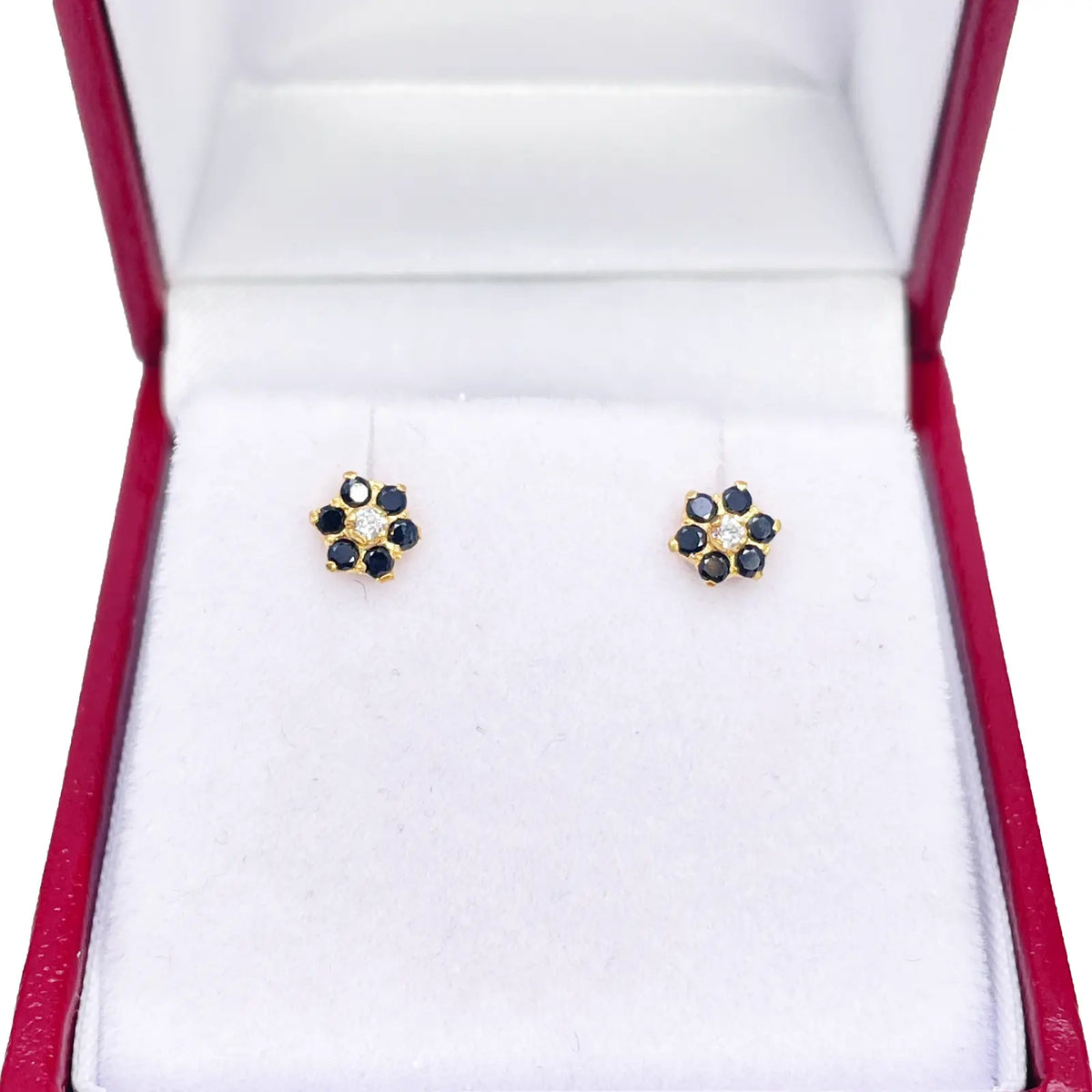 22ct Yellow Gold Children's Black Cubic Zirconia Floral Stud Earrings 5mm 