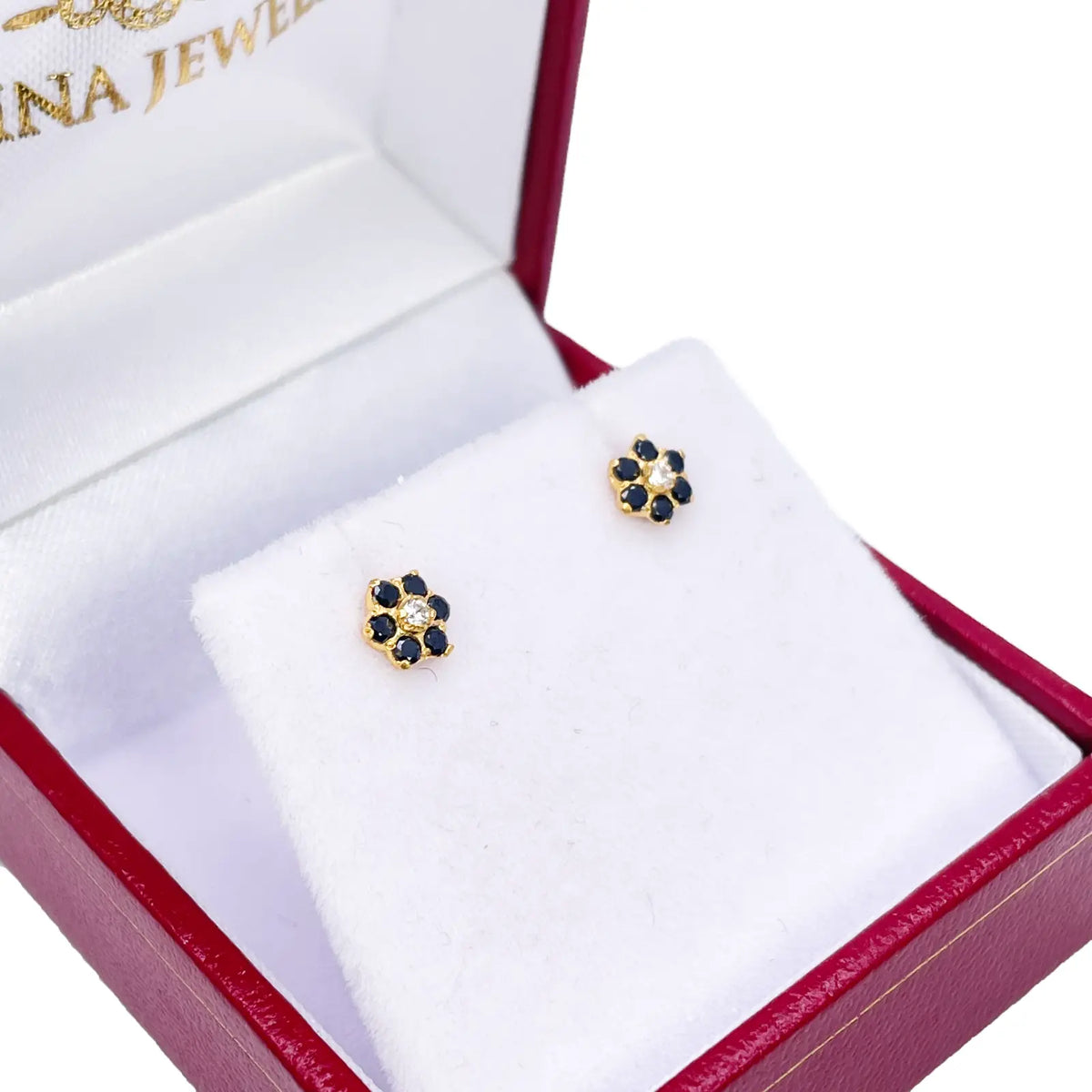 22ct Yellow Gold Children's Black Cubic Zirconia Floral Stud Earrings 5mm 