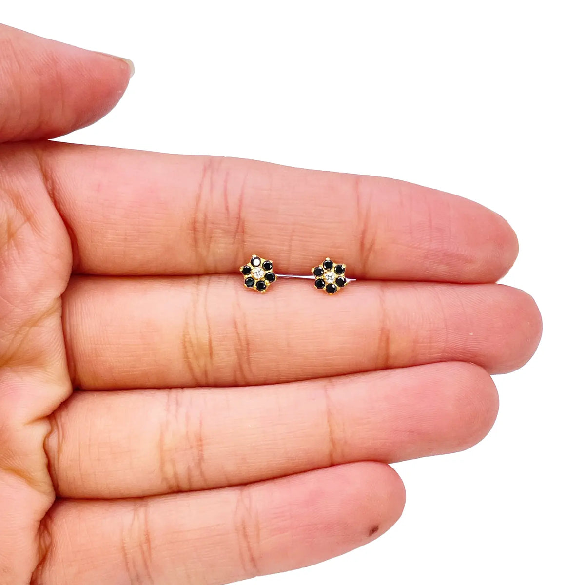 22ct Yellow Gold Children's Black Cubic Zirconia Floral Stud Earrings 5mm 