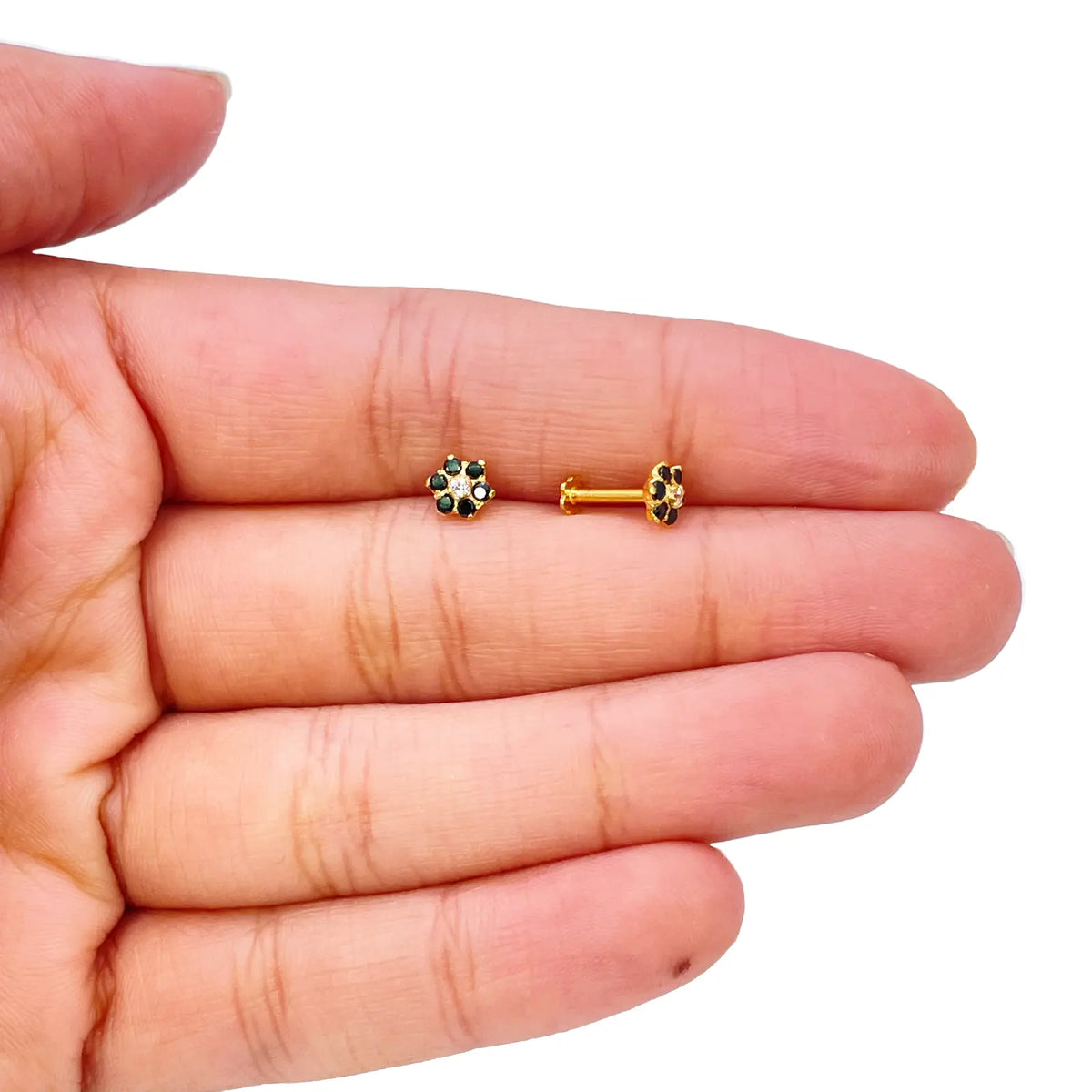 22ct Yellow Gold Children's Black Cubic Zirconia Floral Stud Earrings 5mm 