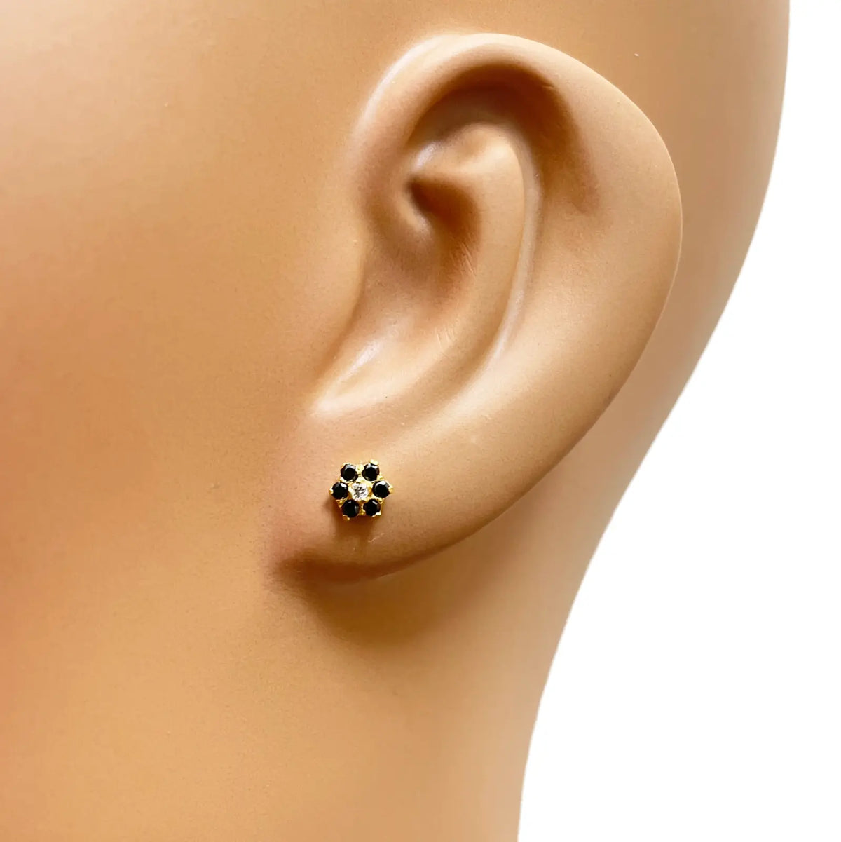 22ct Yellow Gold Children's Black Cubic Zirconia Floral Stud Earrings 5mm 