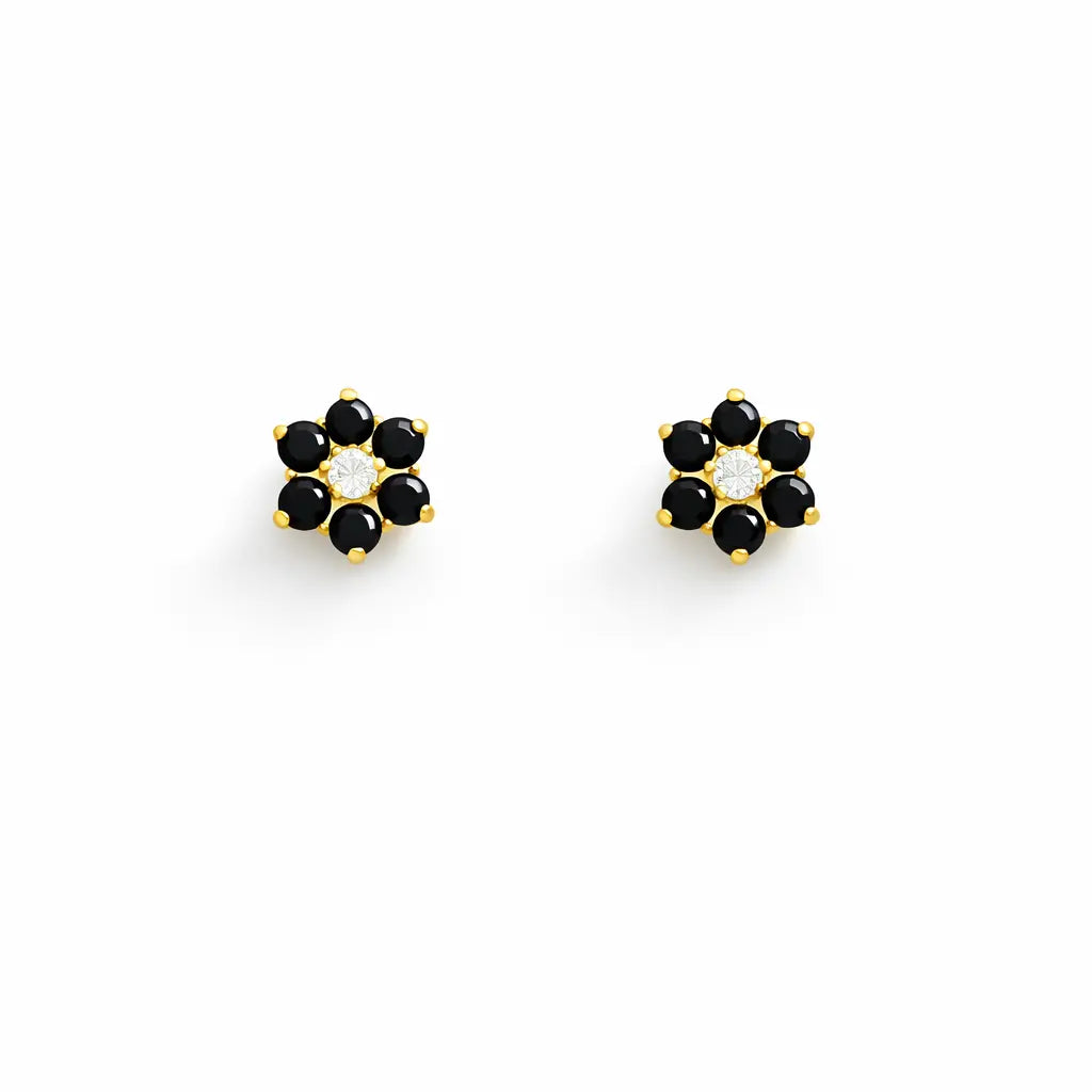 22ct Yellow Gold Children's Black Cubic Zirconia Floral Stud Earrings 5mm  Children's gold earring