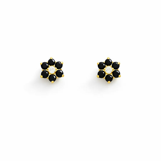 22ct Yellow Gold Children's Black Cubic Zirconia Floral Stud Earrings 5mm  Children's gold earring